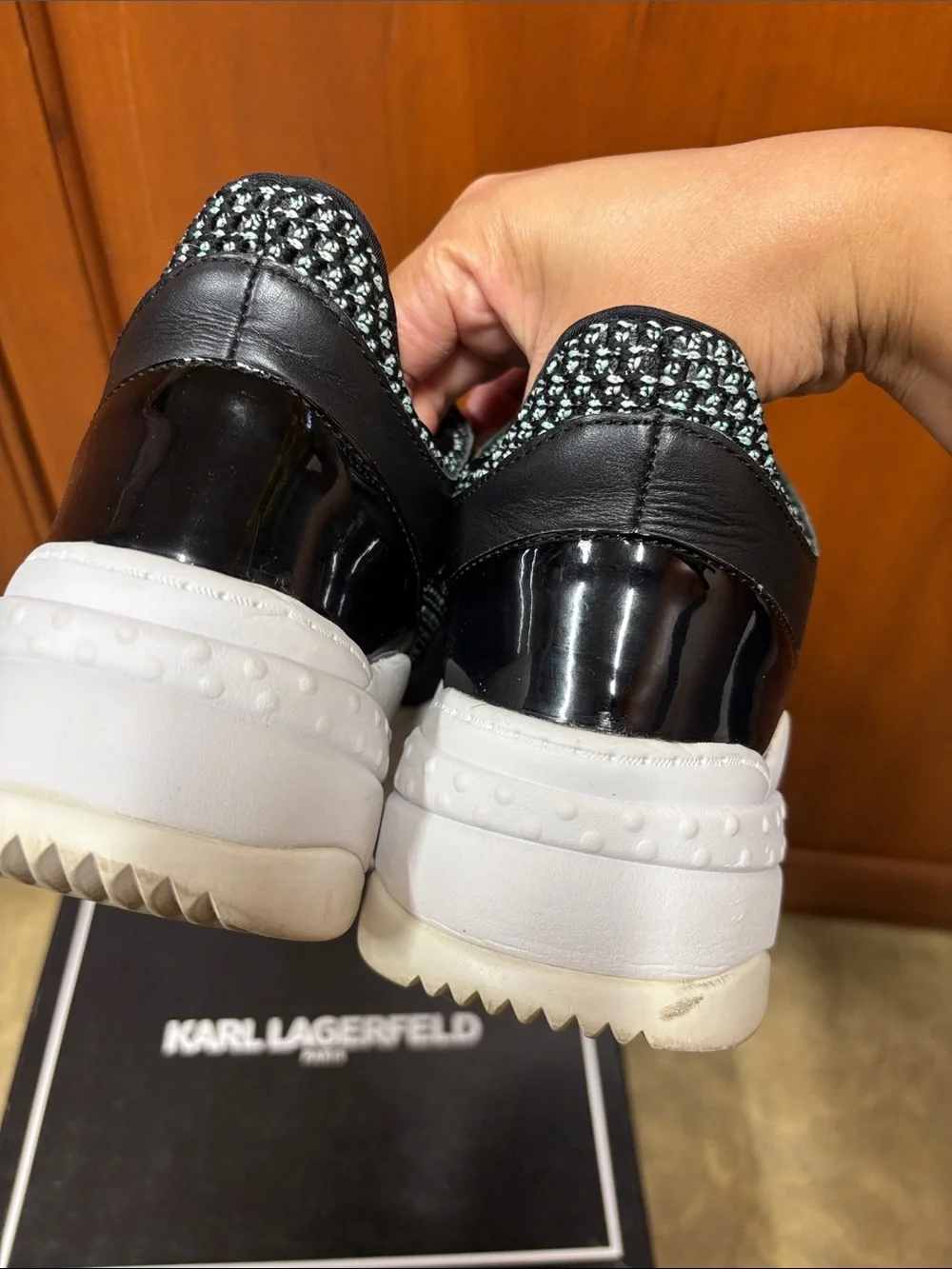 Karl Lagerfeld Black & White Slip-On Knit Sneakers